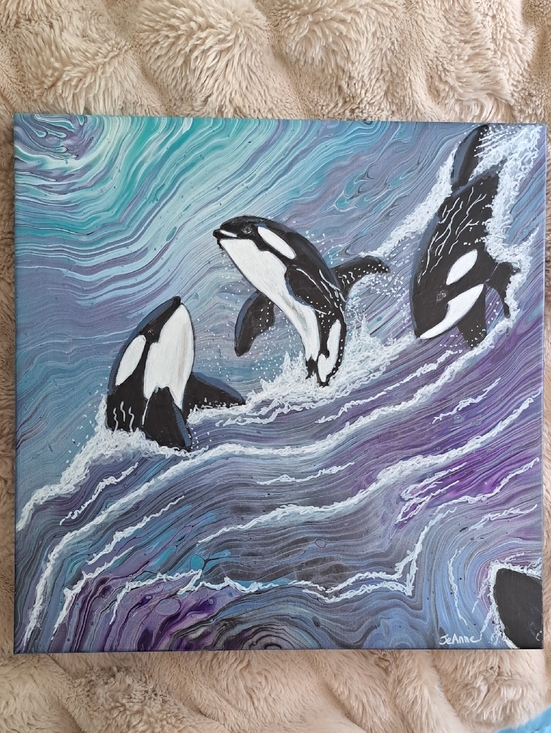 Artisan Other - Hand Painted Dynamic Orca Pod Playing in the Waves